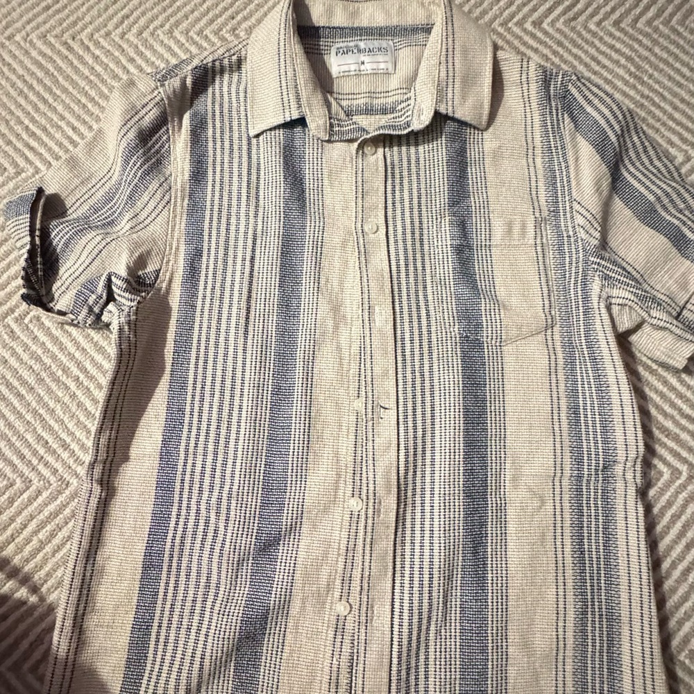 Original Paperbacks Beige and Blue Striped Shirt - Picture 2 of 8